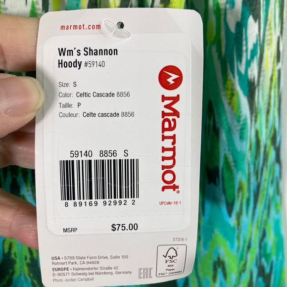 Womens Marmot Shannon Hoody Celtic Cascade S Green Long Sleeve Thumb Hole NWT - Picture 7 of 8